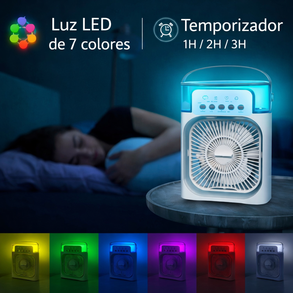 Mini Ventilador portátil 3 en 1 – Refresca y Humidifica