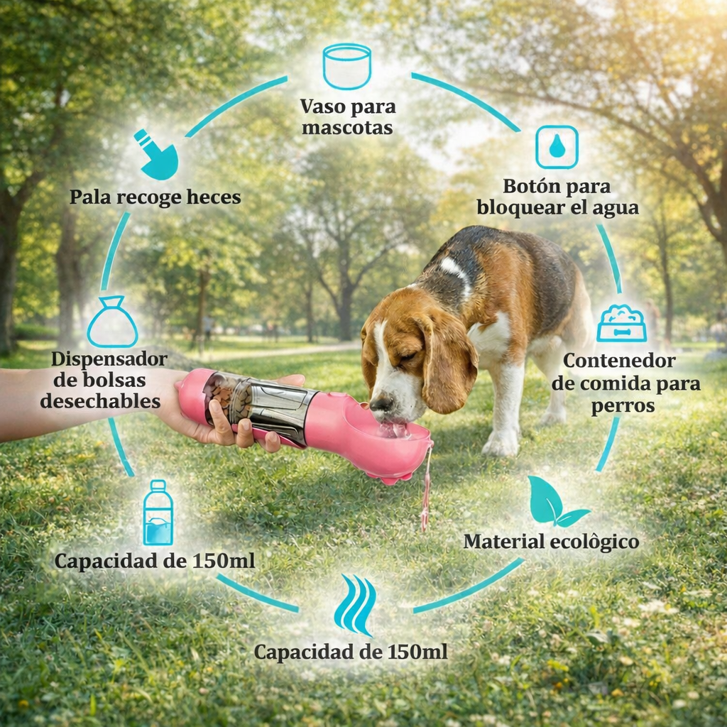 Botella Portátil (4 en 1) para Mascotas – Perfecta para Salidas
